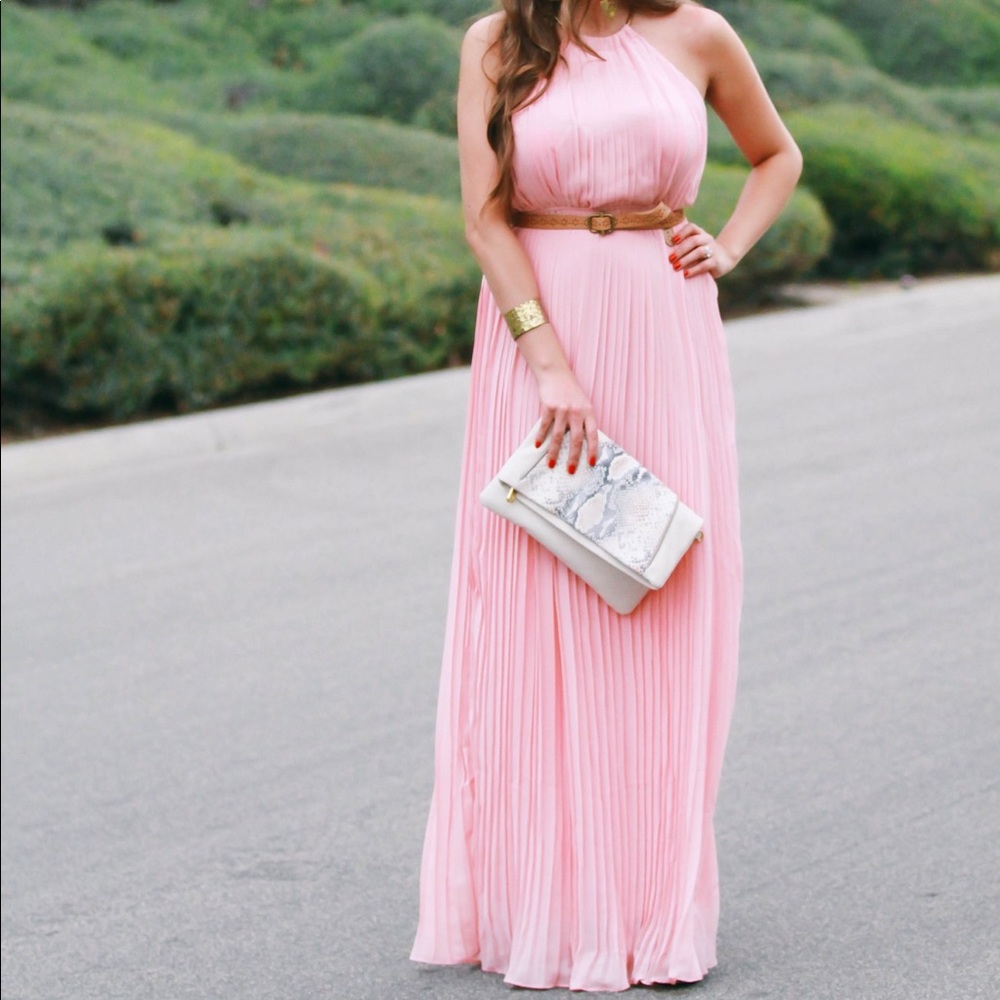 🦋 Blush Pink Pleated Maxi Dress
